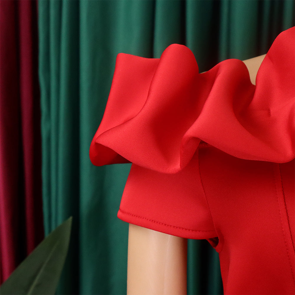 Women's Fashion Summer Solid Color Off Shoulder Mermaid Maxi Evening Dress 30