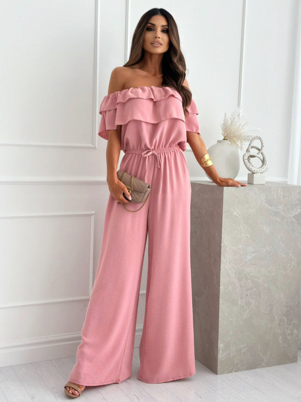 Summer Fashion Chic Off Shoulder Solid Color Slim Waist Women's Jumpsuit 12
