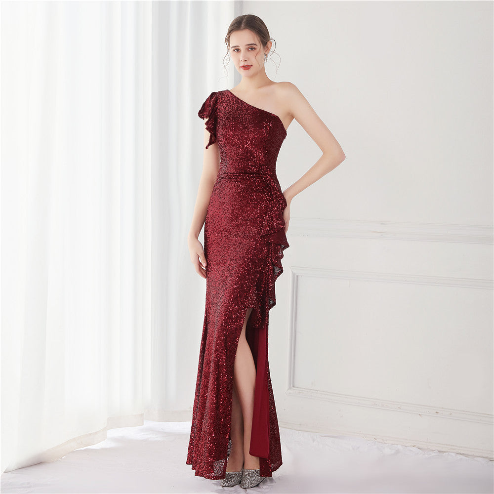 Summer Elegant One Shoulder Slit Cocktail Evening Dress 10