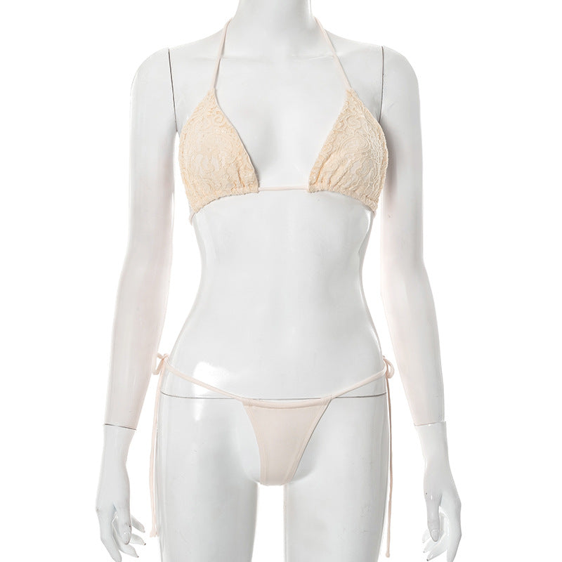 Women French lace Halter Neck V-neck hollow backless maxi dress 10