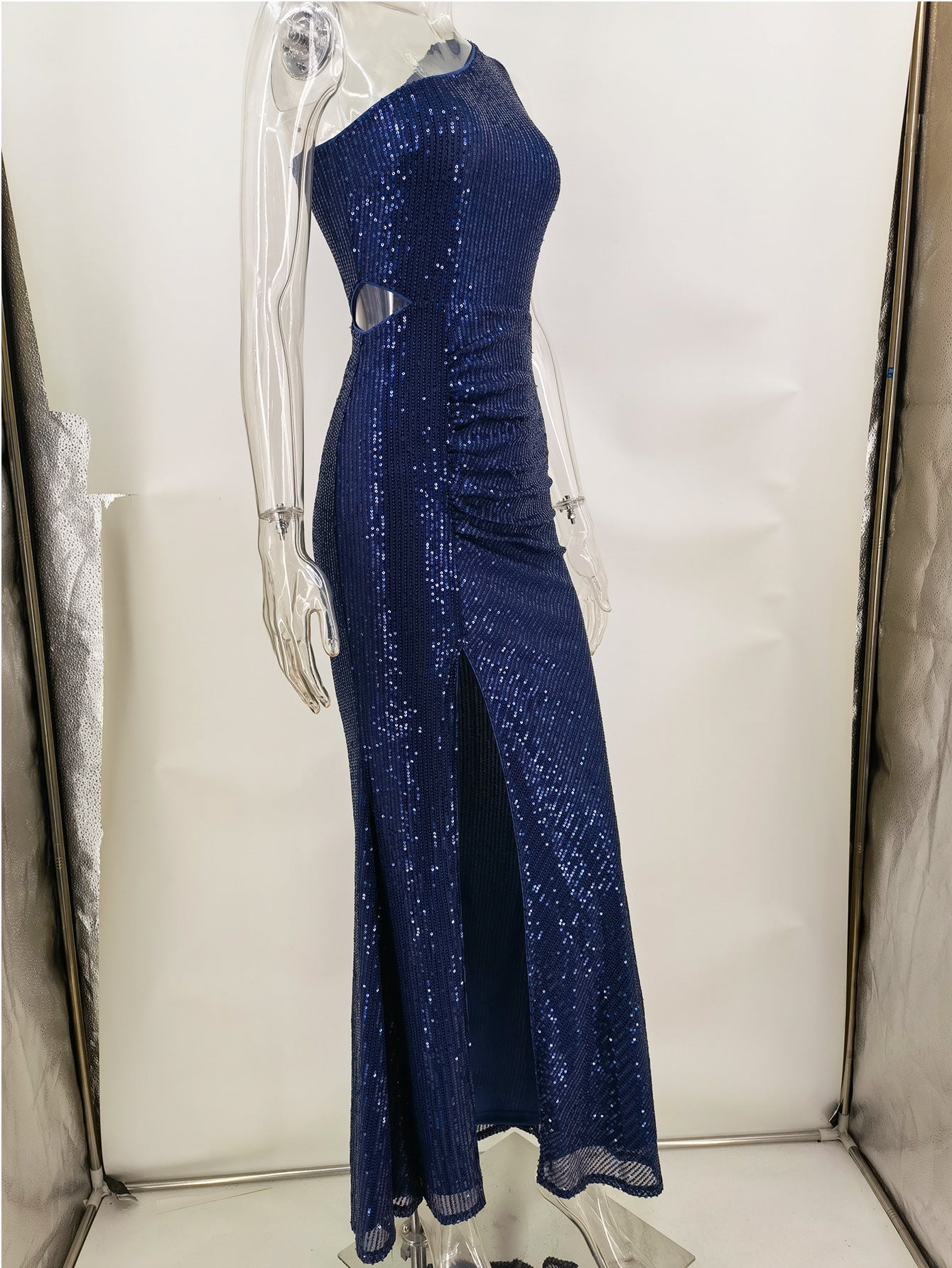 Sexy Retro One Shoulder Sequin Dress Women's Long Evening Gown 10