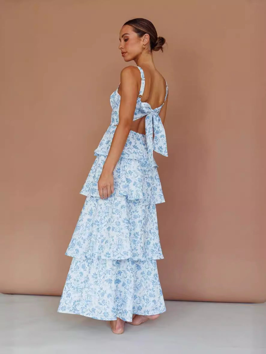 Spring And Summer Bow Floral Printed Holidays Party Chic Dress 7