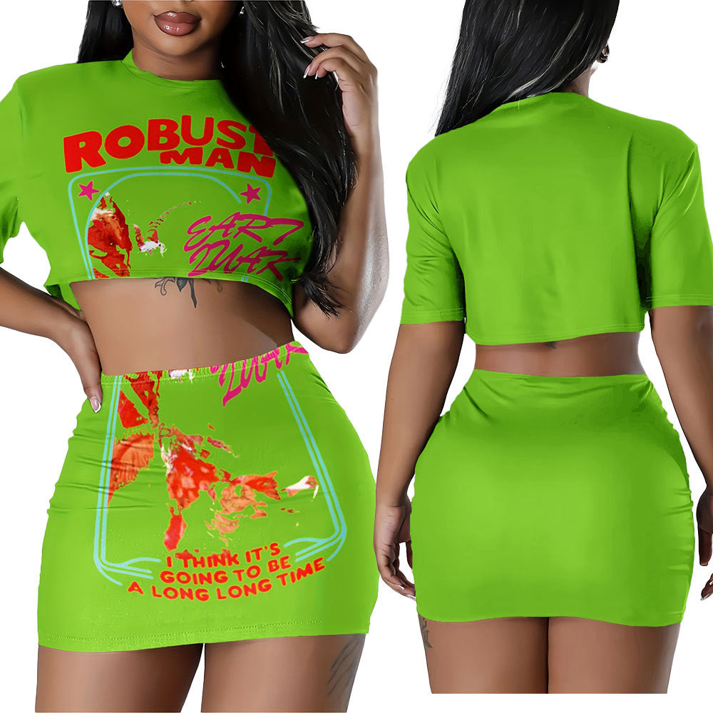 Women printed T-shirt and Skirt two-piece set 3