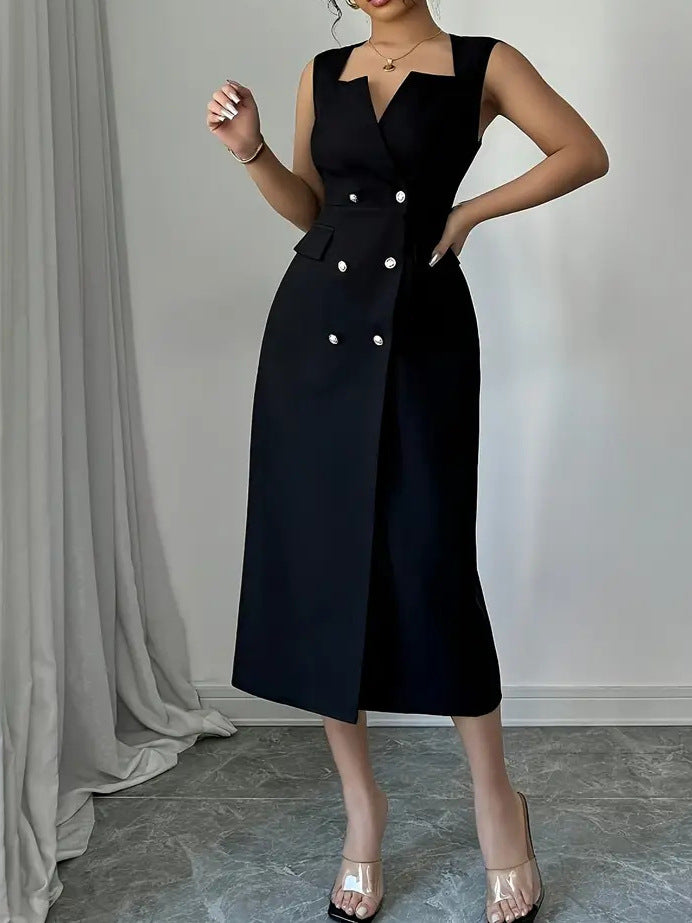 Women Summer V-Neck Slit Dress 4