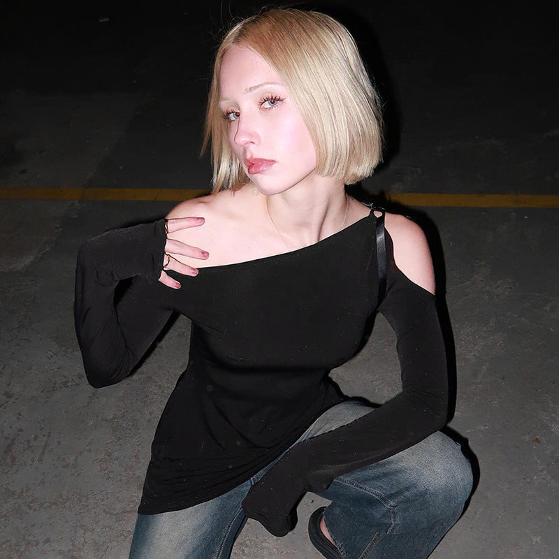 Women Fall Solid One-shoulder Slash Shoulder Long Sleeve Ruffle Bodycon Dress 4