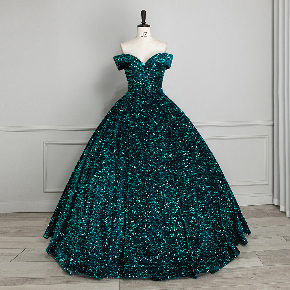 Bride Wedding Dress Women's Sequins Ball Gown Off Shoulder Puffy Evening Dress 28