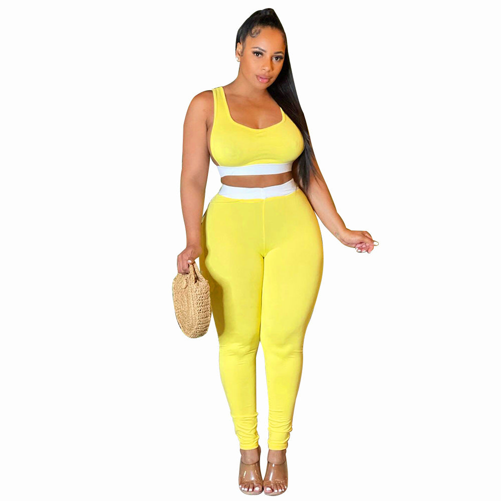 Women summer sexy vest and trousers Patchwork sports two-piece set 6