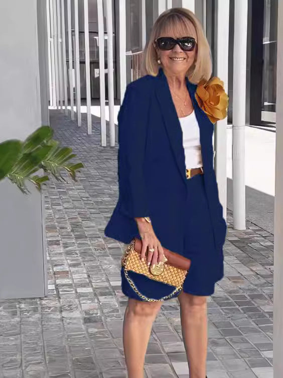 Summer Fashion Women's Clothing Turndown Collar Blazer Shorts Two-Piece Suit 11