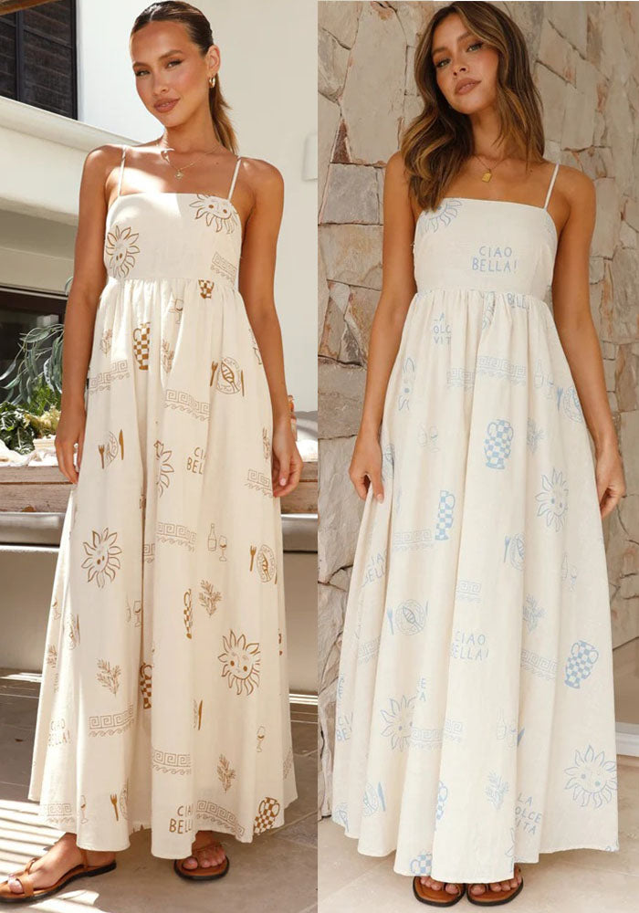 Summer Fashion Print Backless Hollow Strap Dress