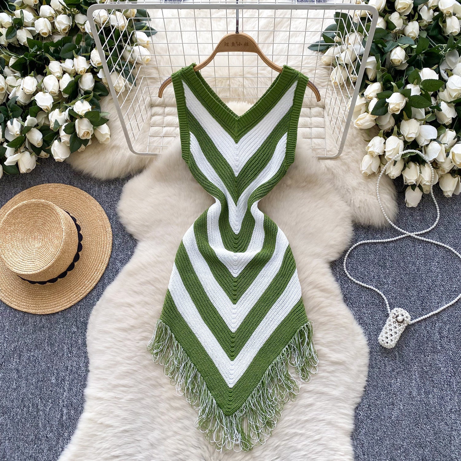 Holidays Women's Summer Color Matching Slim Irregular Tassel Dress 5