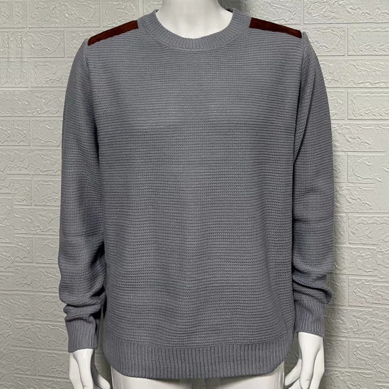Autumn And Winter Men's Knitting Shirt Round Neck Long-Sleeved Patchwork Slim Pullover Sweater 7