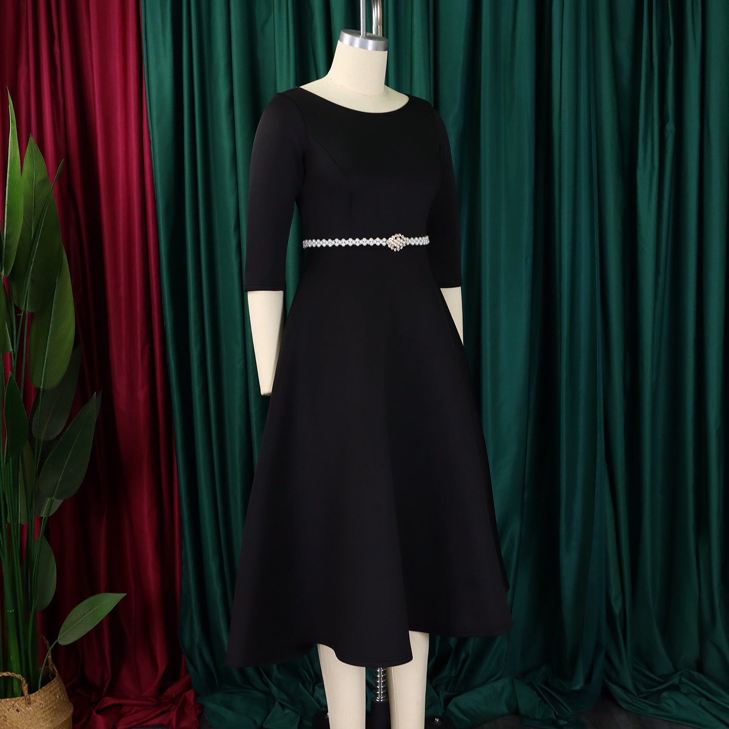 Autumn Winter Solid Color Elegant A-Line Chic Evening Dress 25