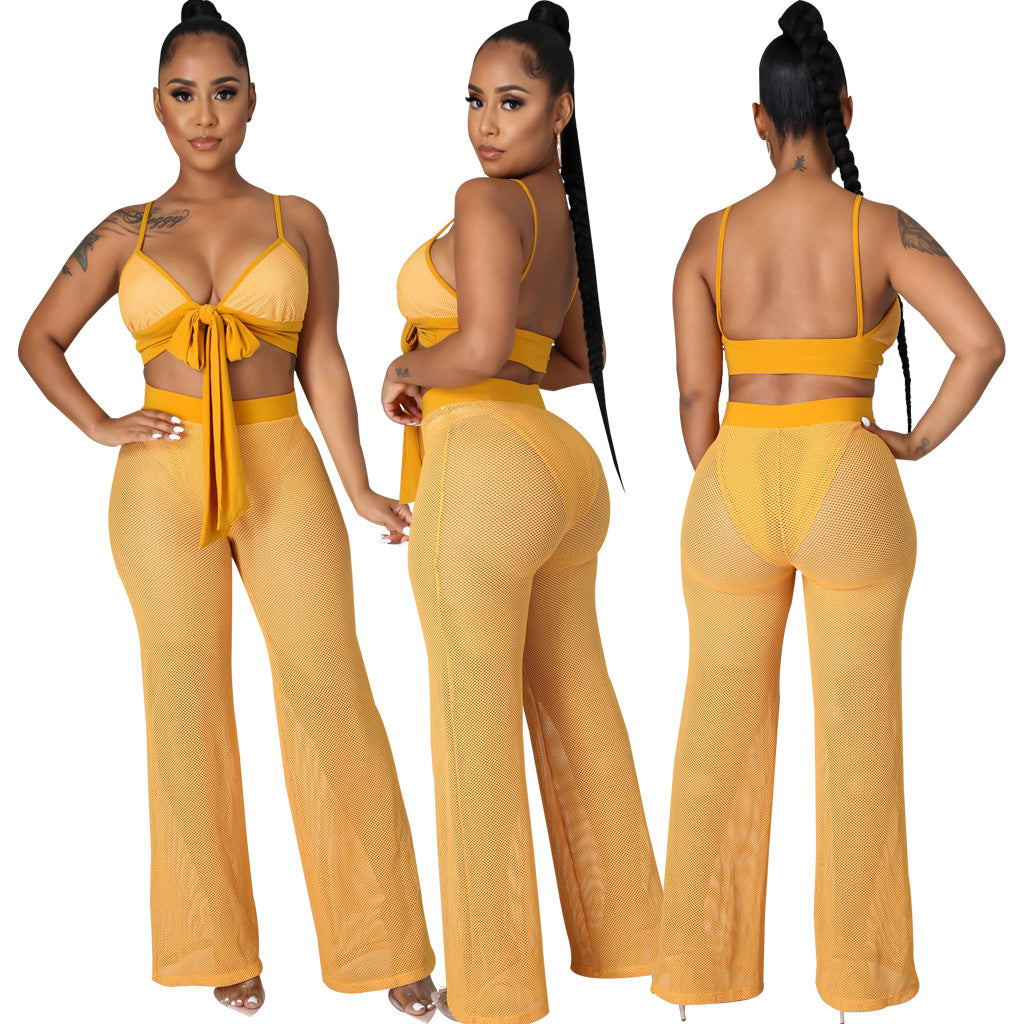 Sexy Fashion Hollow See Through Beach Two Piece Pants Set 3