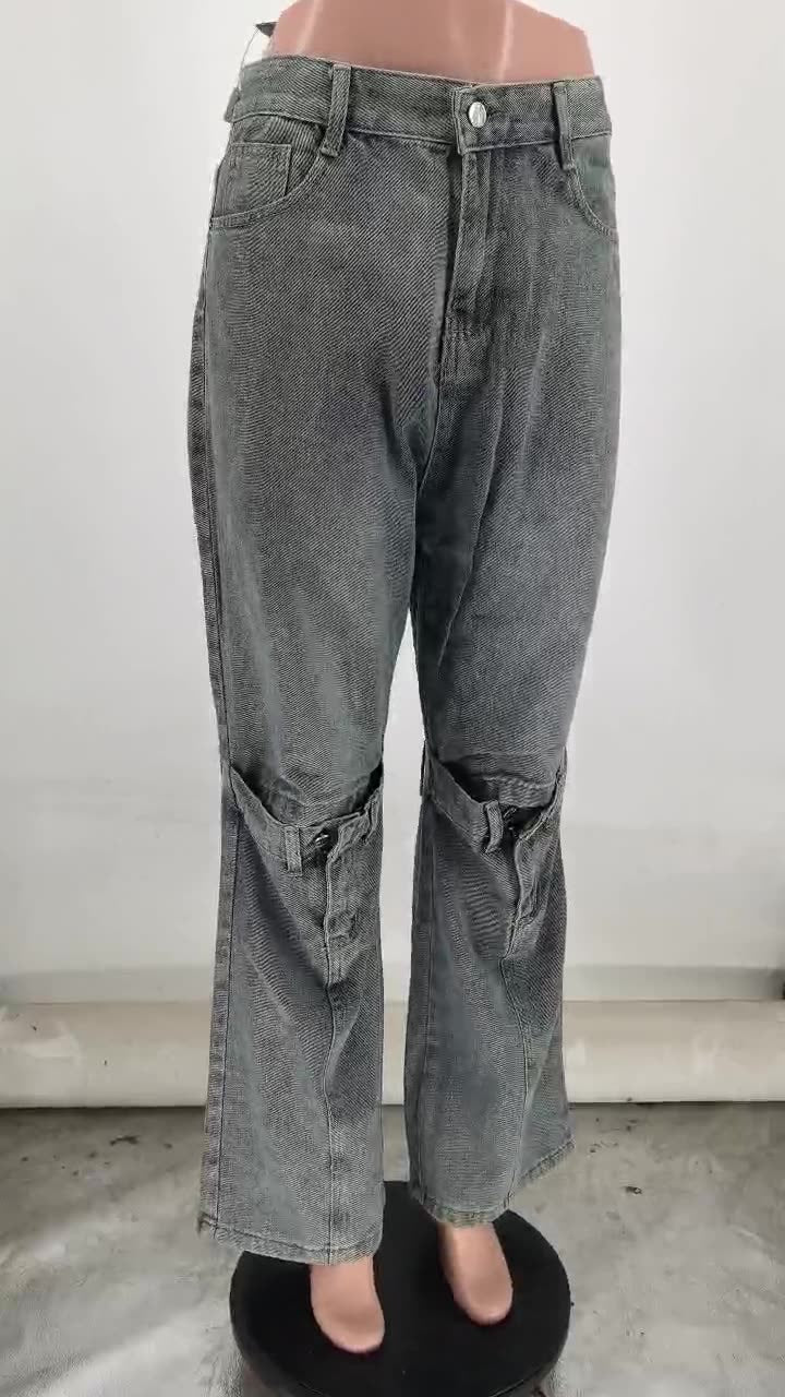 Women Washed Pocket Buttons Denim Pant 6