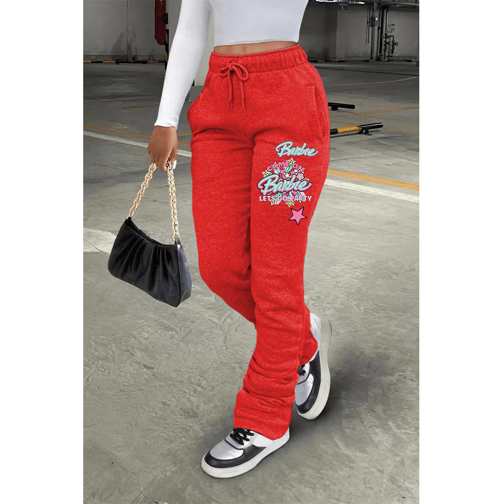 Women fleece Printed Sport Drawstring Pocket Stacked Seaterpant 6