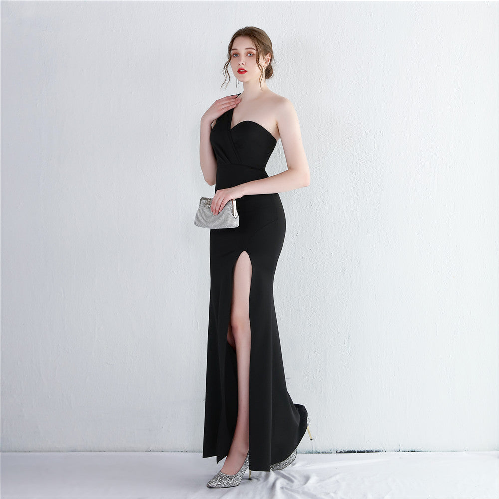 Women Fitted One Shoulder Long  Mermaid Dress Exhibition Evening Dress 10