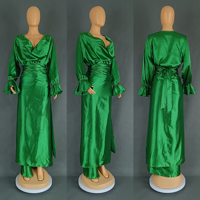 Women's clothing loose long Sleeve top long skirt two-piece set 10