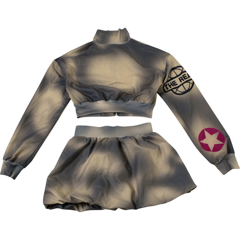 Autumn Women's Print Long-Sleeved Top Bodycon Short Skirt Two Piece Set 6