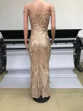 Women Off Shoulder Sequin Backless Maxi Dress 15