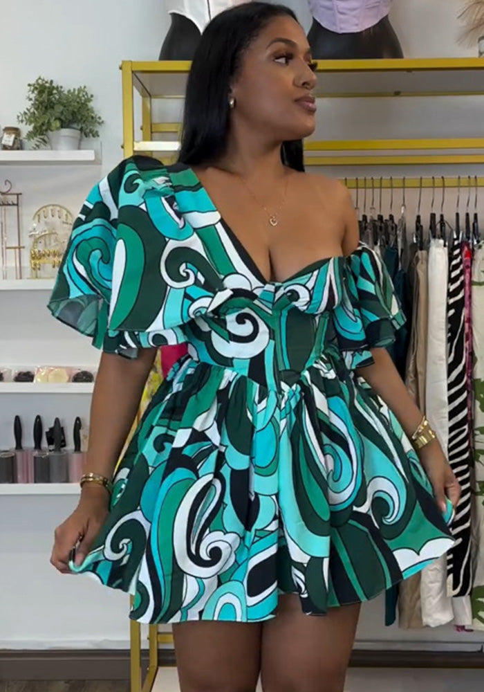 Women Slash Shoulder Lace Irregular Dress