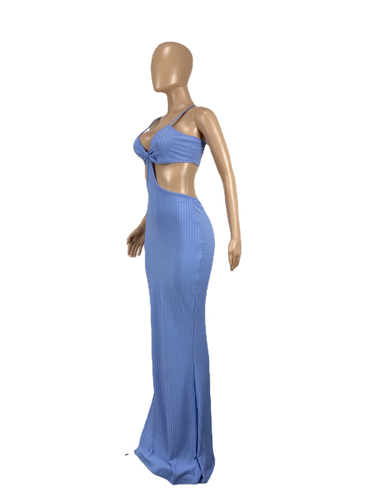 Women's Solid Color Strap Hollow Waist Long Dress 13