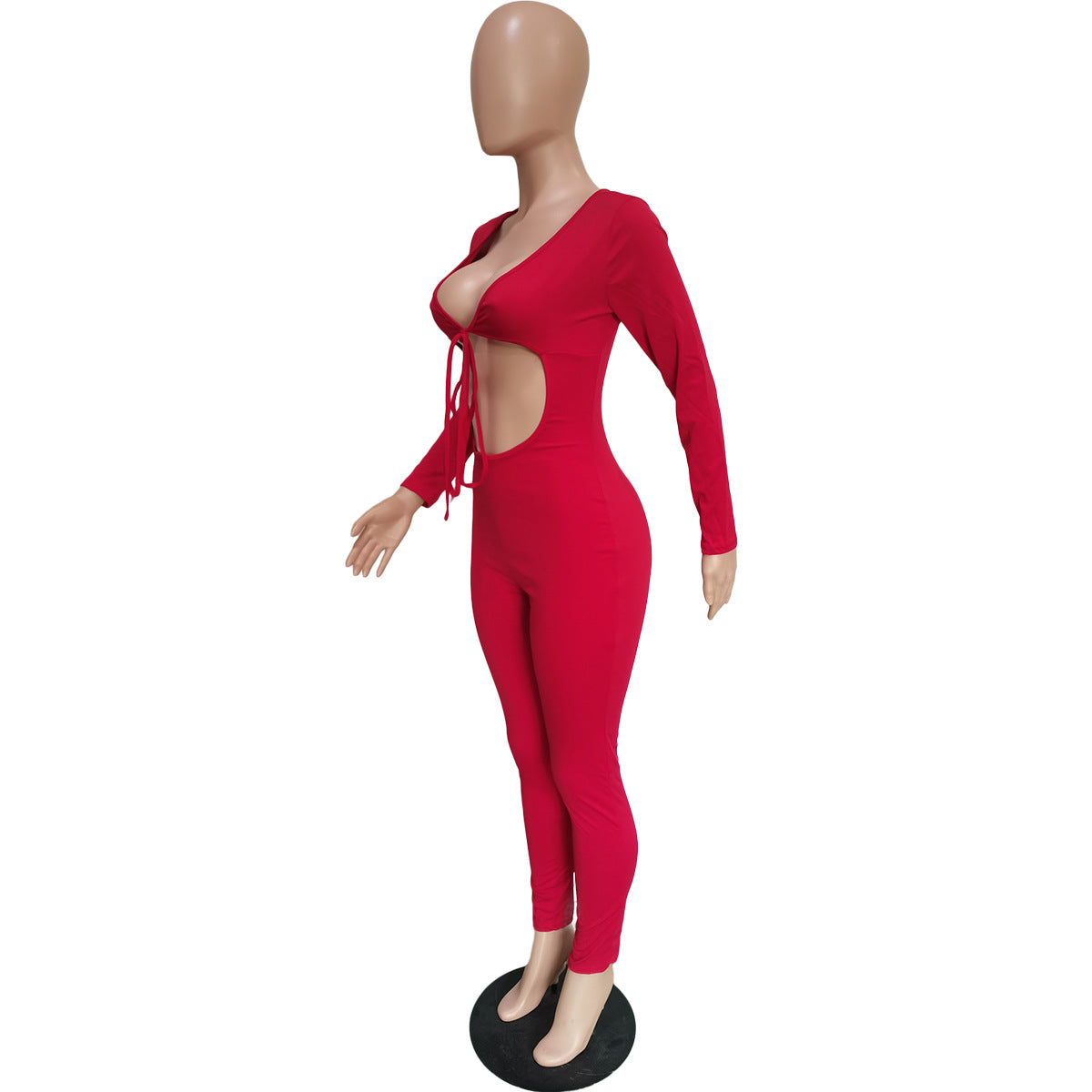 Women's Autumn Solid Color Lace-up Cutout Jumpsuit 20