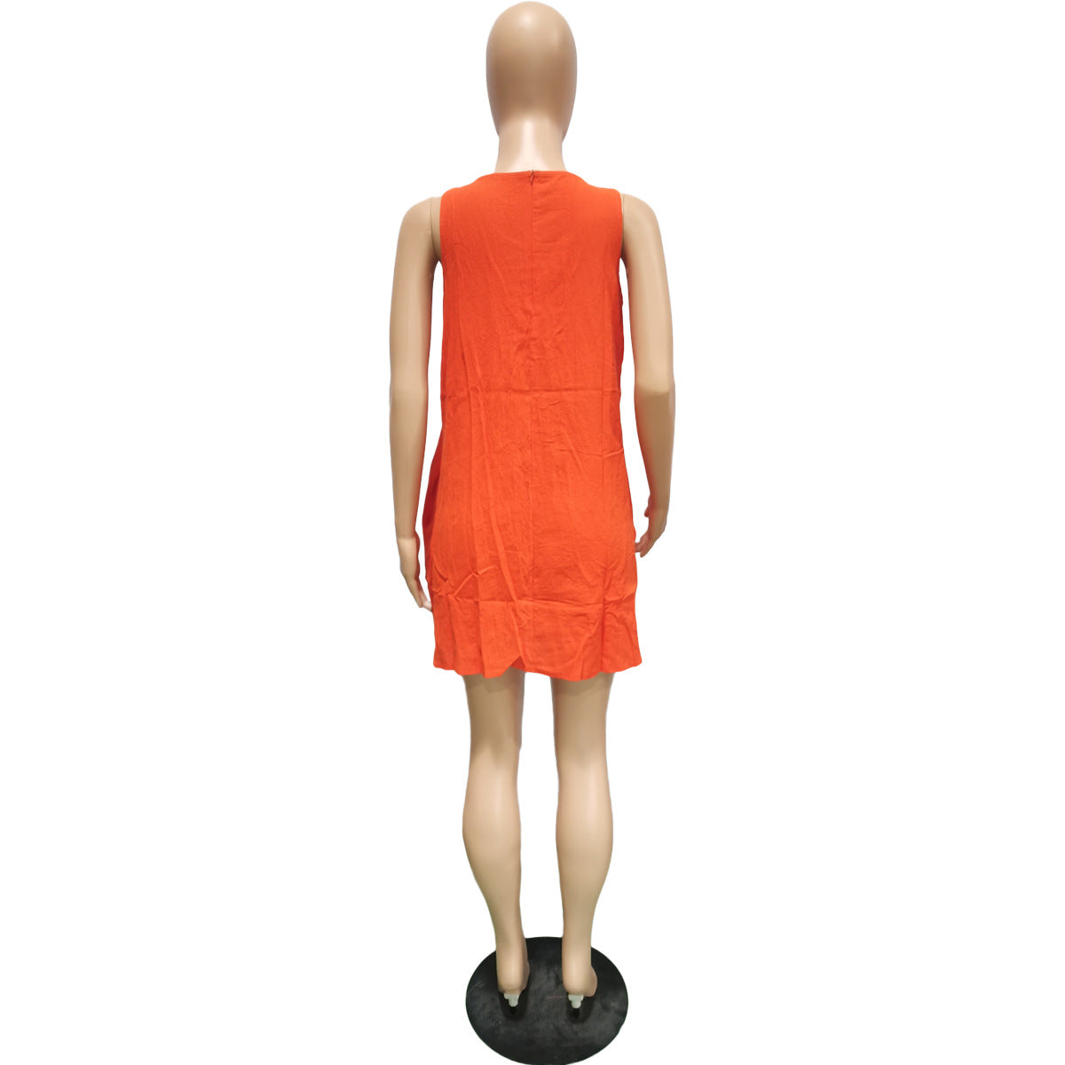 Women Summer Solid Color Sleeveless Loose Dress with Pockets 18