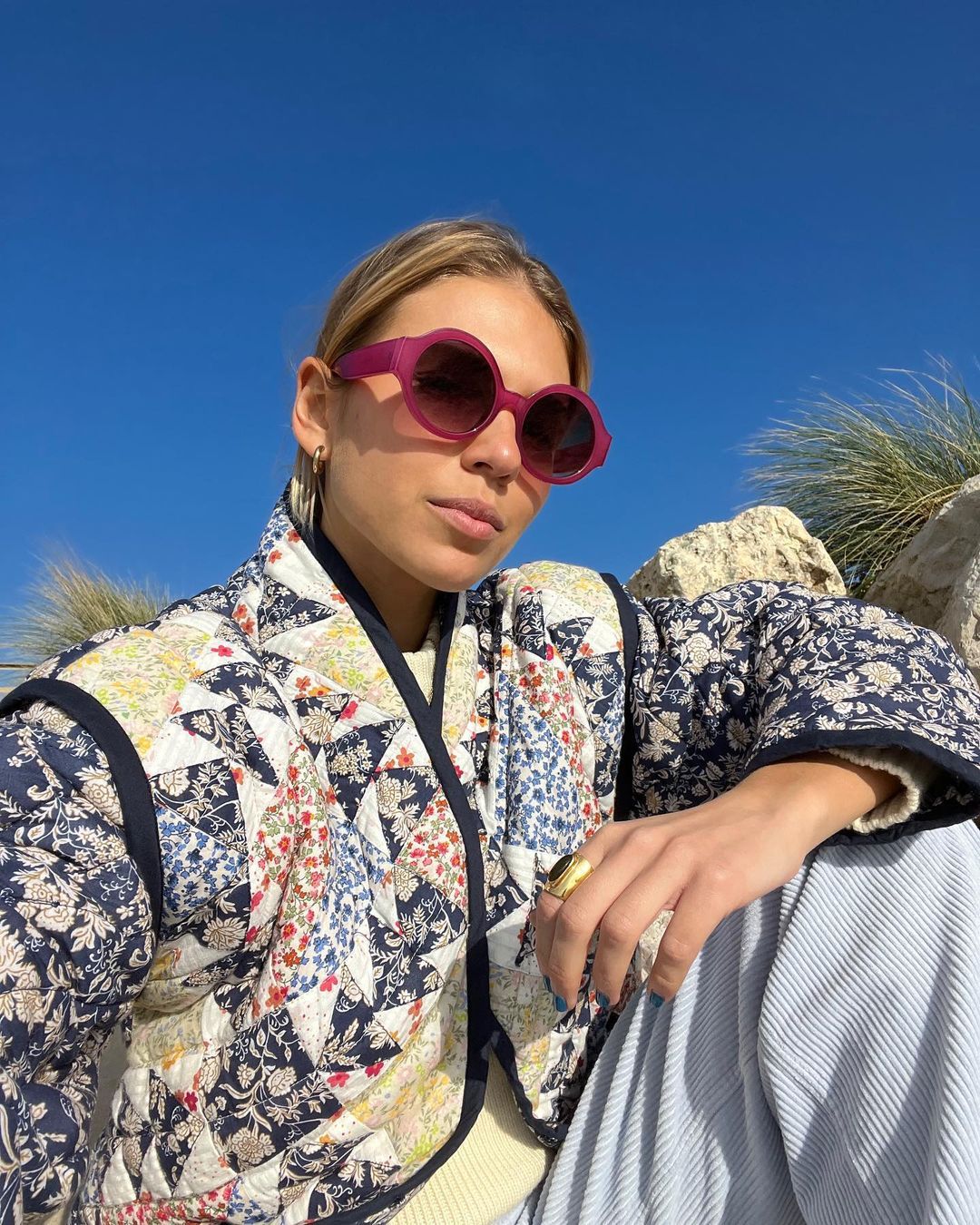 Women Padded Printed Long Sleeve Detachable Vest Jacket 3