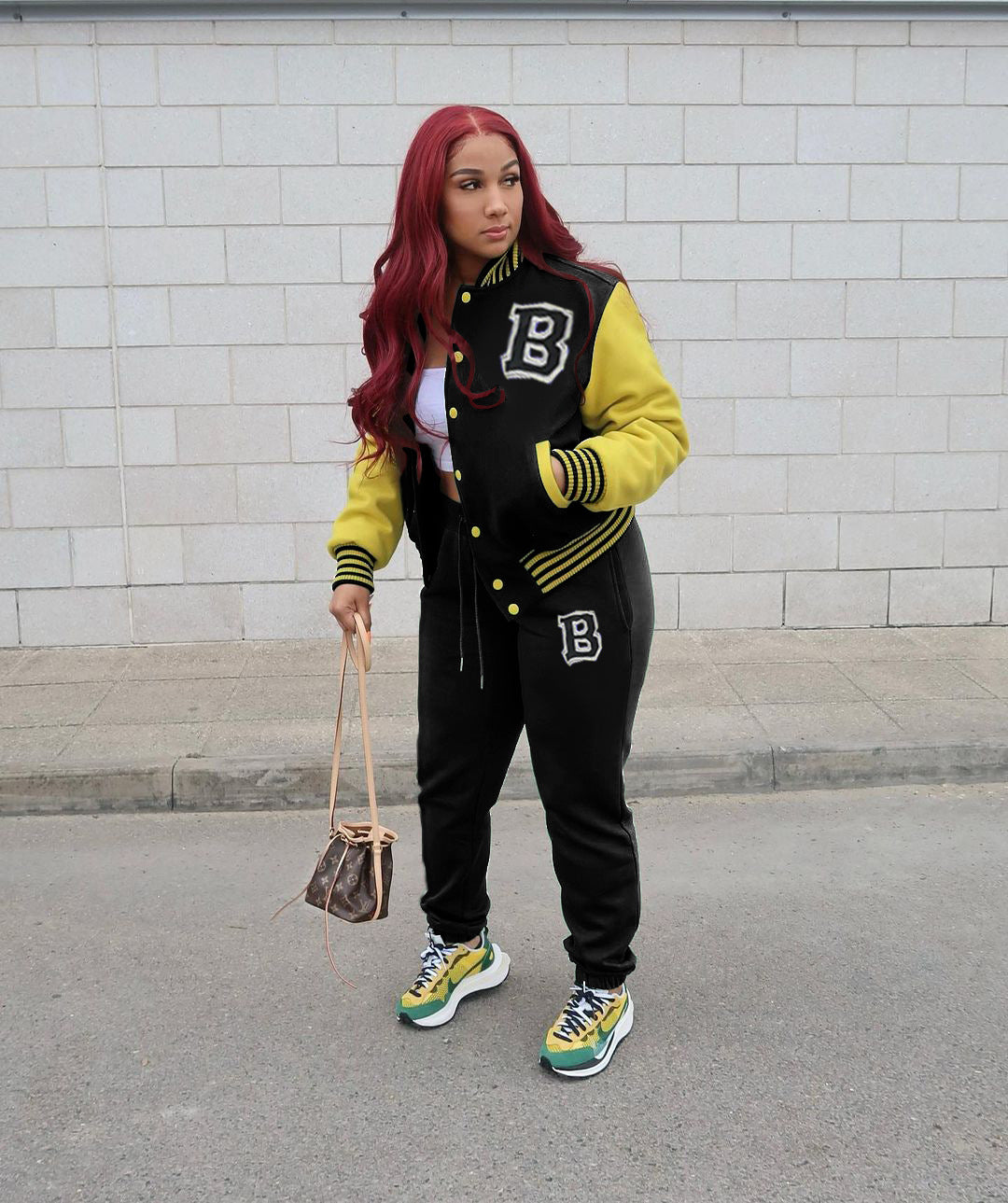 Women Letter Baseball Jacket and Pant Two-Piece Set 8