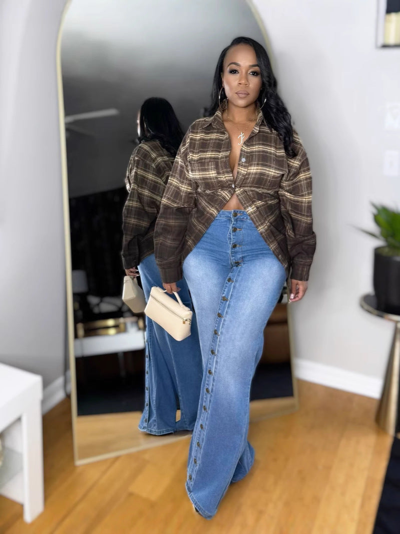 Multi-Button Straight Leg Women's Denim Pants 3