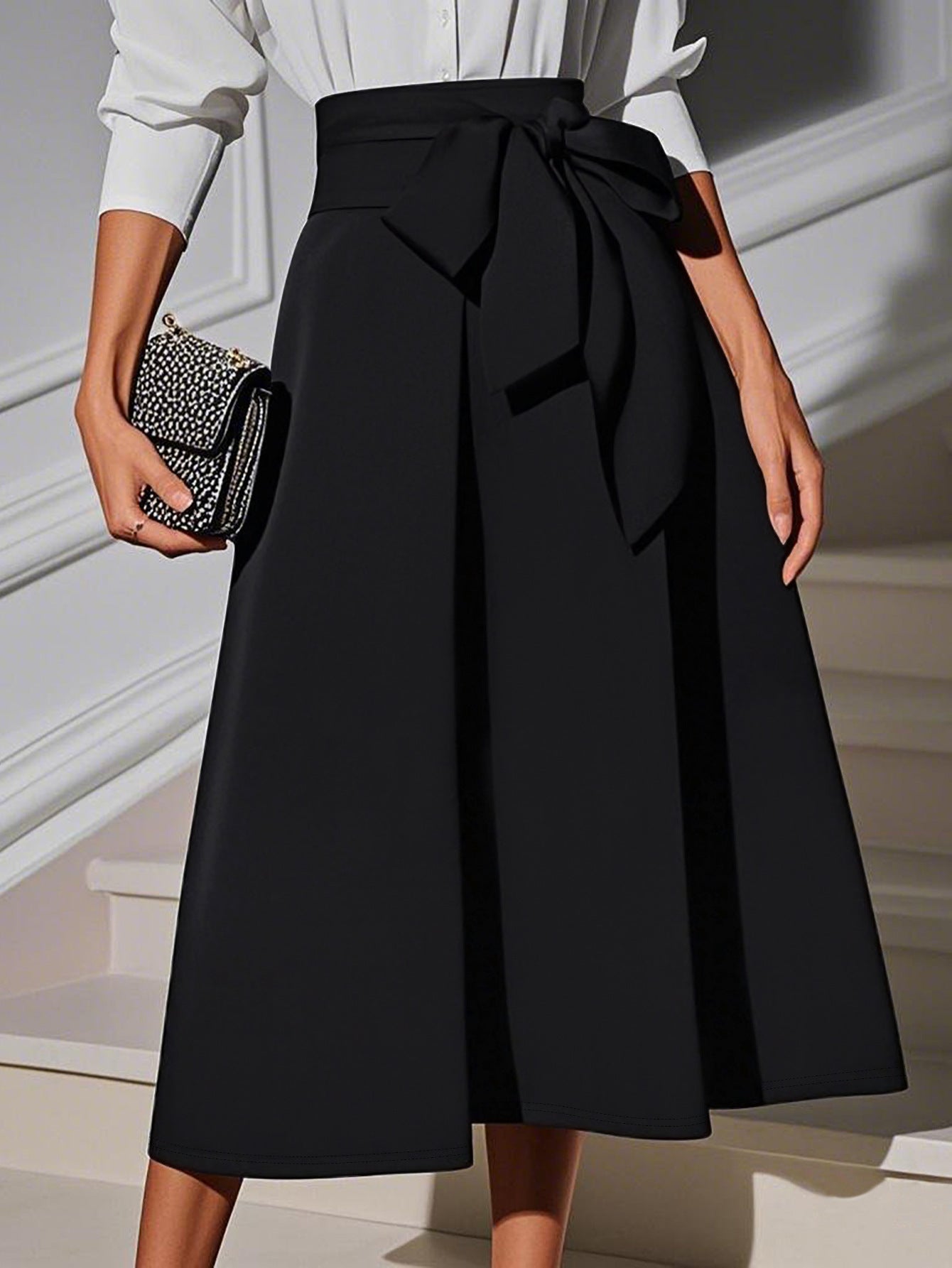 Women's Fashion Elegance Belt Solid Color Skirt