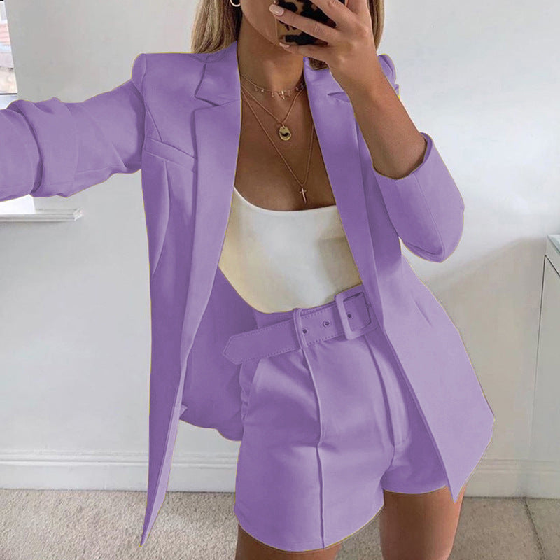 Women fashion Blazer+Shorts with belt Two-piece 33