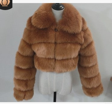 Long Sleeve Turndown Collar Faux Fur Women's Jacket 17