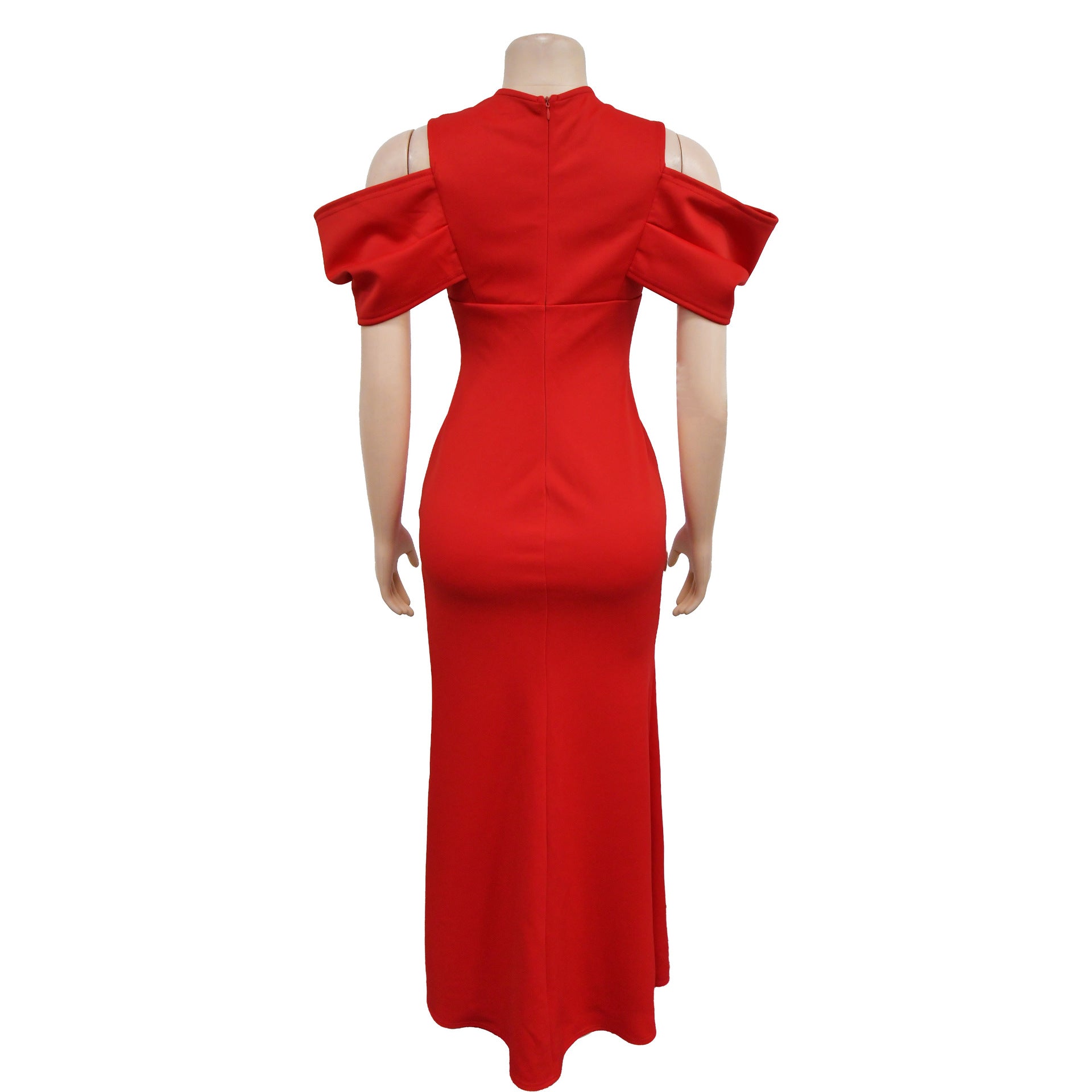 Women's Fashion Solid Color V-Neck Pleated Slit Maxi Dress 17