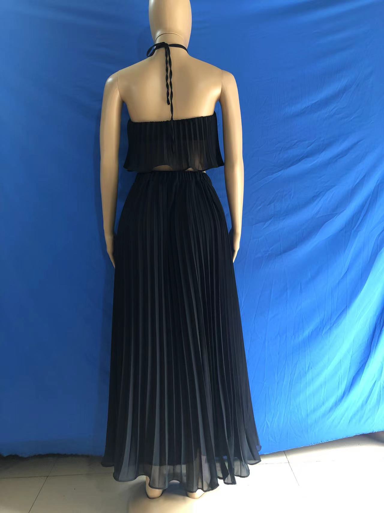 Women Summer Casual Solid Sleeveless Pleated Lace-Up Pleated Skirt 8