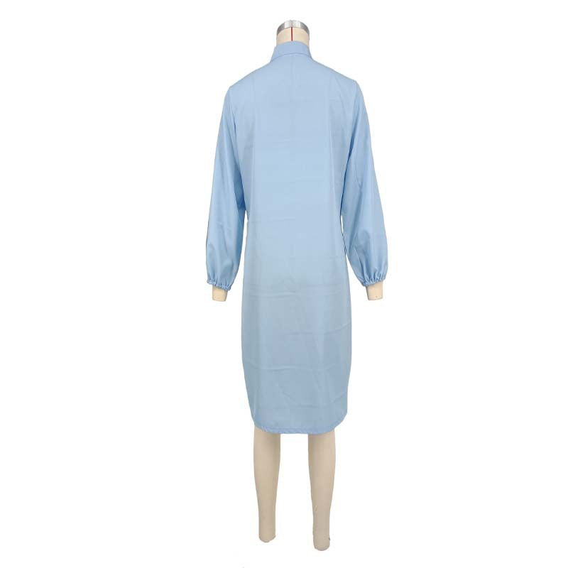 Plus Size Women's Casual Solid Color Round Neck Lantern Sleeve Dress 6