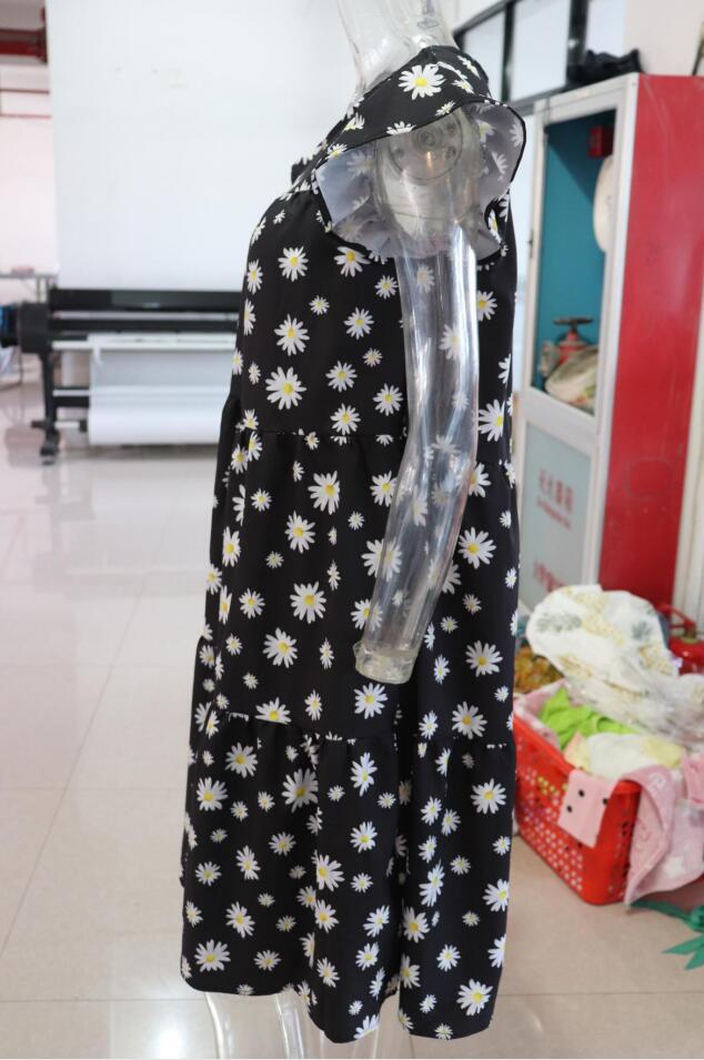 Plus Size Women Summer Dress Round Neck Pink Maple Leaf Casual Beach Dress 41