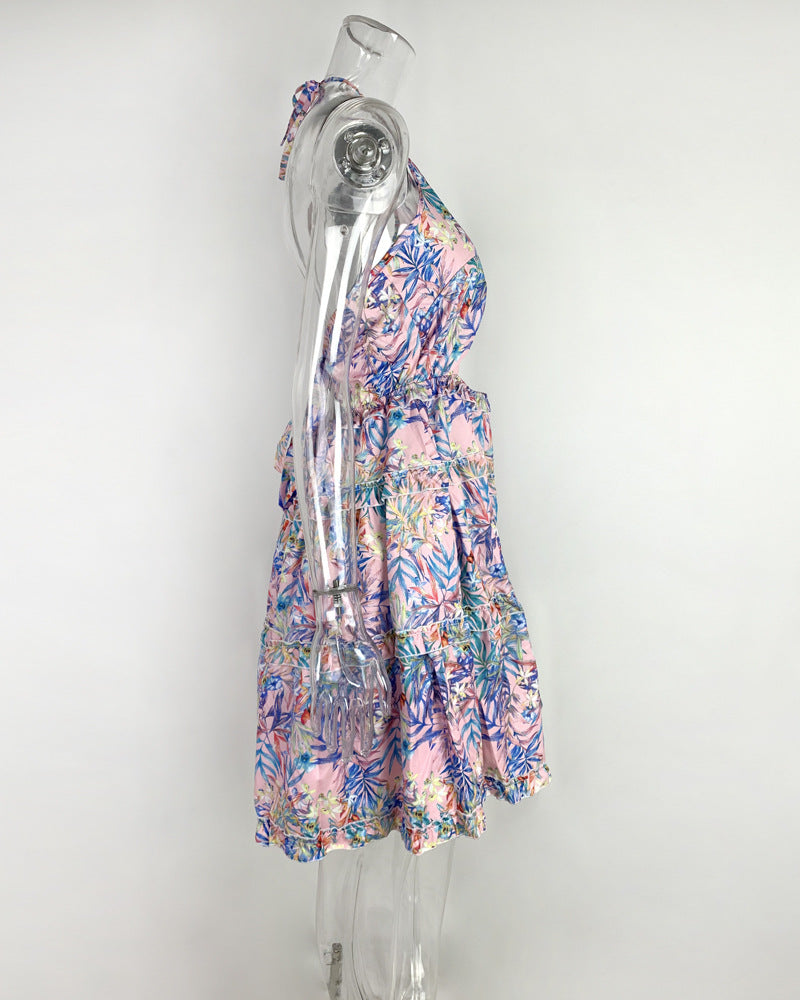 Women's Summer Sexy Cutout Halter Neck V-Neck Cake Dress 23