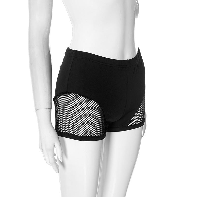 Fishing Net Patchwork Hollow Sexy Basic Shorts for Women 8