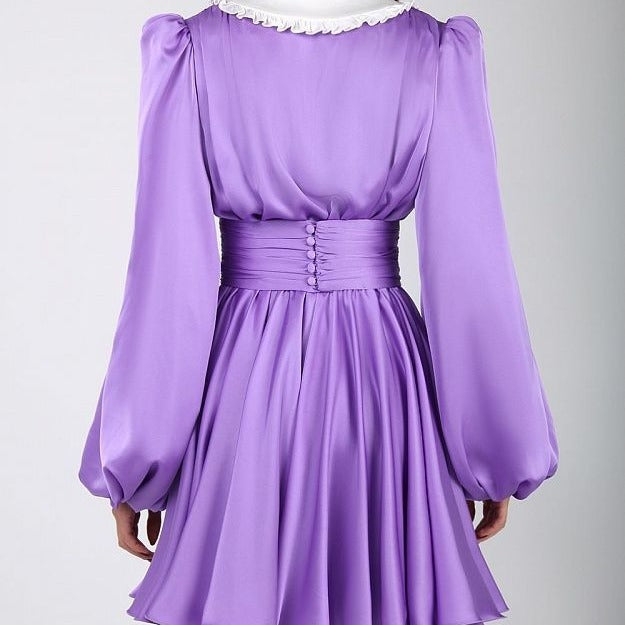 Autumn Elegant Chic Peter Pan Collar Solid Slim Waist dress 7