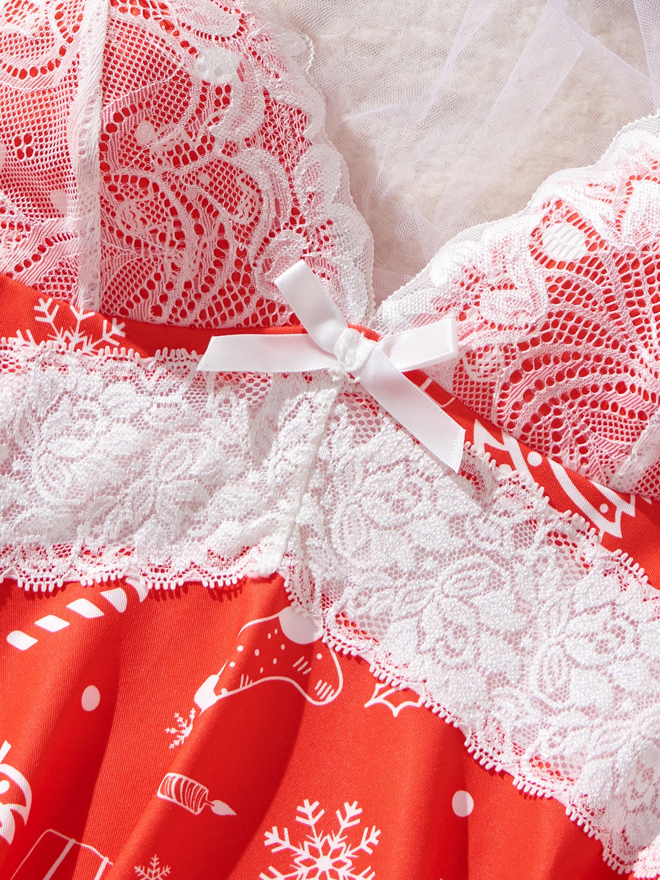 Sexy Lace Patchwork Lingerie Set Print Loungewear Two-Piece Set 13