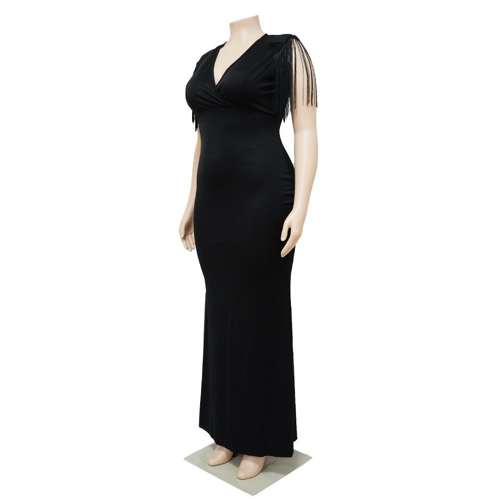 Plus Size Women Sexy V-Neck Sleeveless Fringe Dress 11