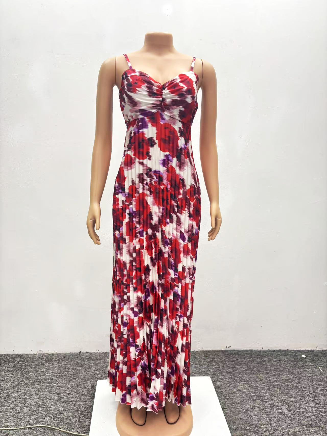 African print pleated strap long sexy dress for women 6