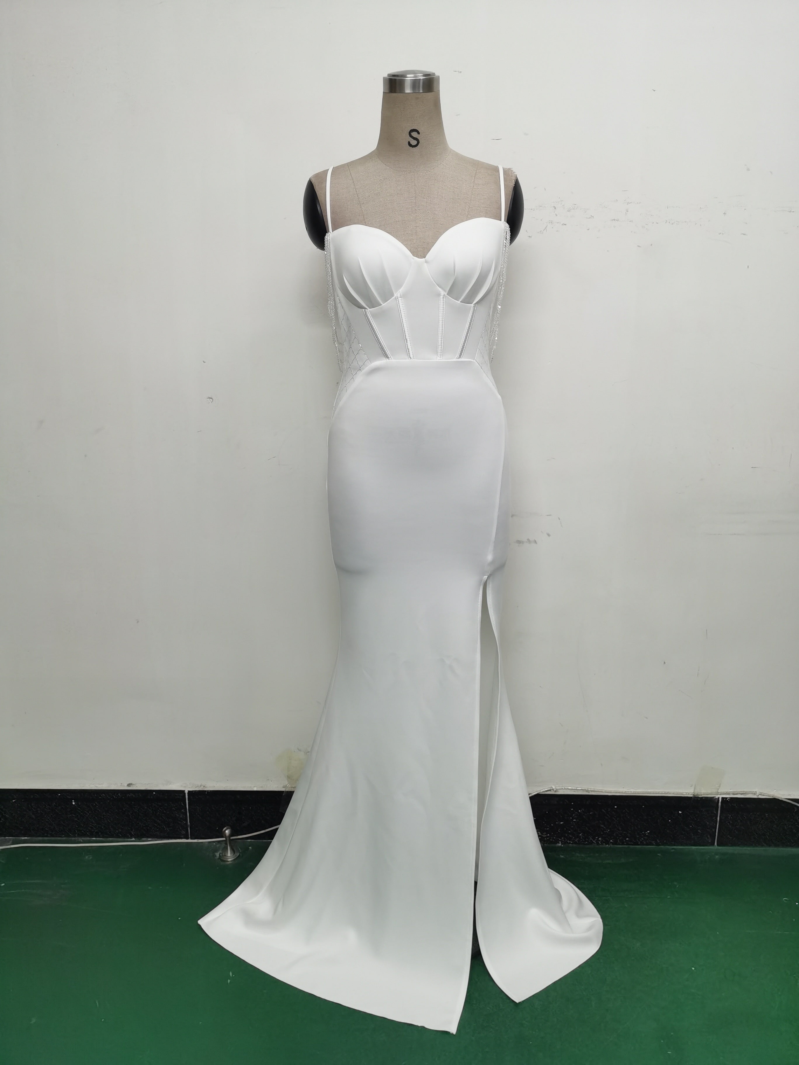 Women Fishbone Lace Sequin Wedding Fishtail Evening Dress 44