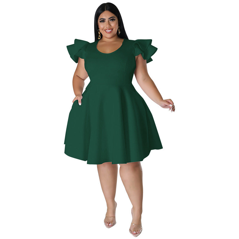 Plus Size Women Ruffles Short Sleeve Dress 6