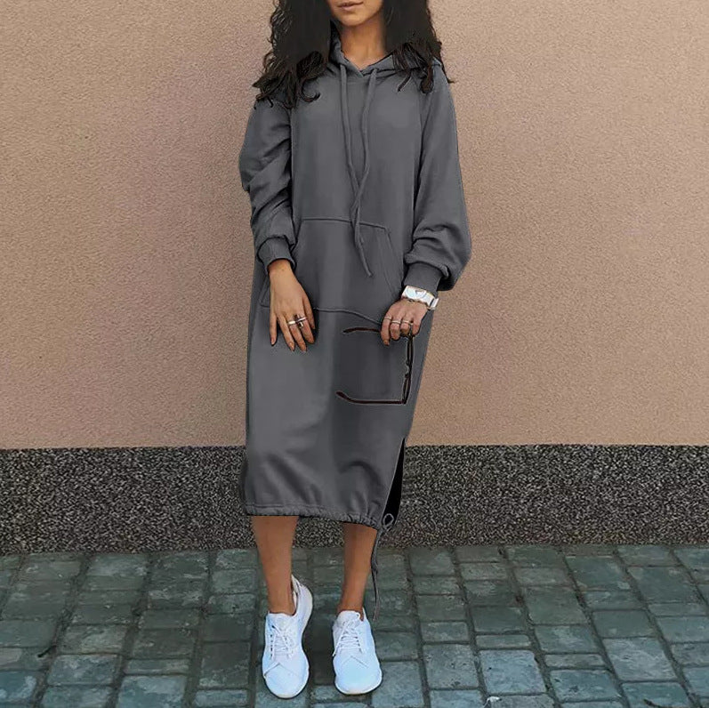 Plus Size Solid Color Long Hoodies Dress 5