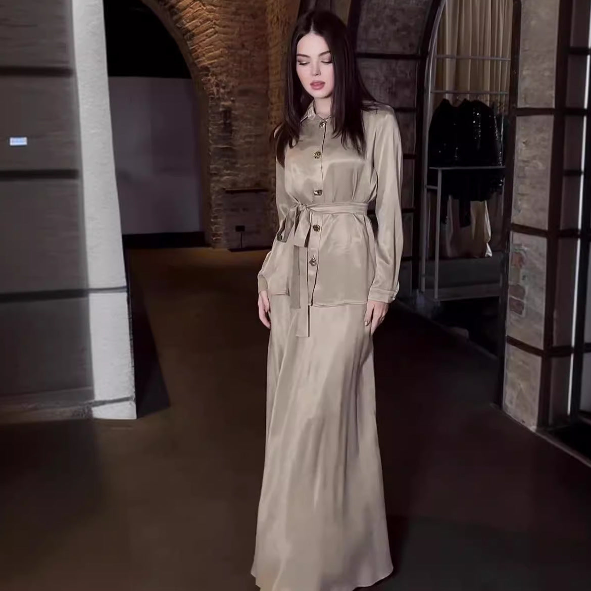 Women lace-up shirt and elegant skirt two-piece set 4