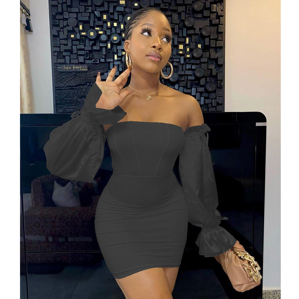 Women's Patchwork Long Sleeve Lace-Up Dress 4