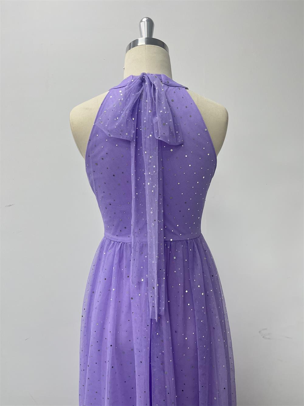 Shiny Sleeveless Halter Neck Mesh Evening Dress A-Line Party Dress 10