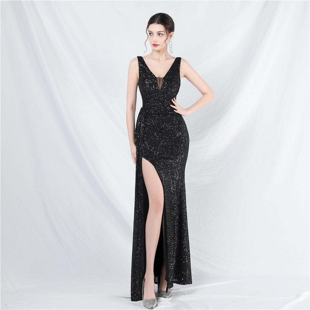 Women sequined ribbon evening dress 8